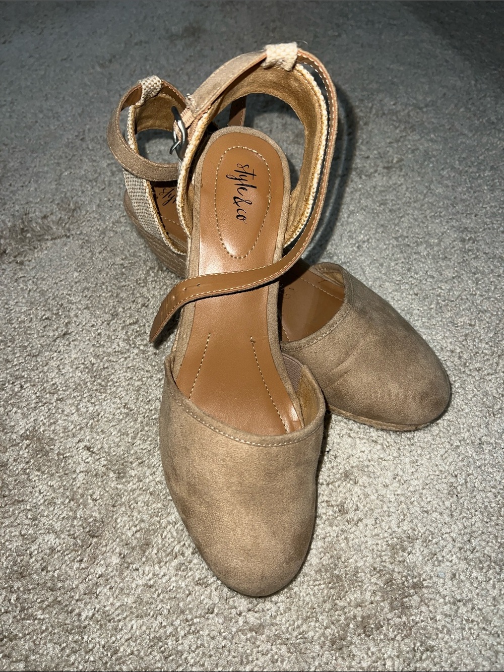Style & Co. Taupe Suede Closed-Toe Ankle-Strap Mules